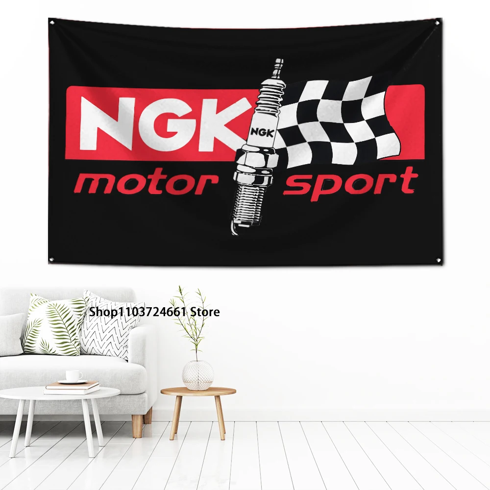 60x90cm Ngk Spark Plugs Flag Polyester Digital Printing Banner for Garage Wall Art Out Door Decoration