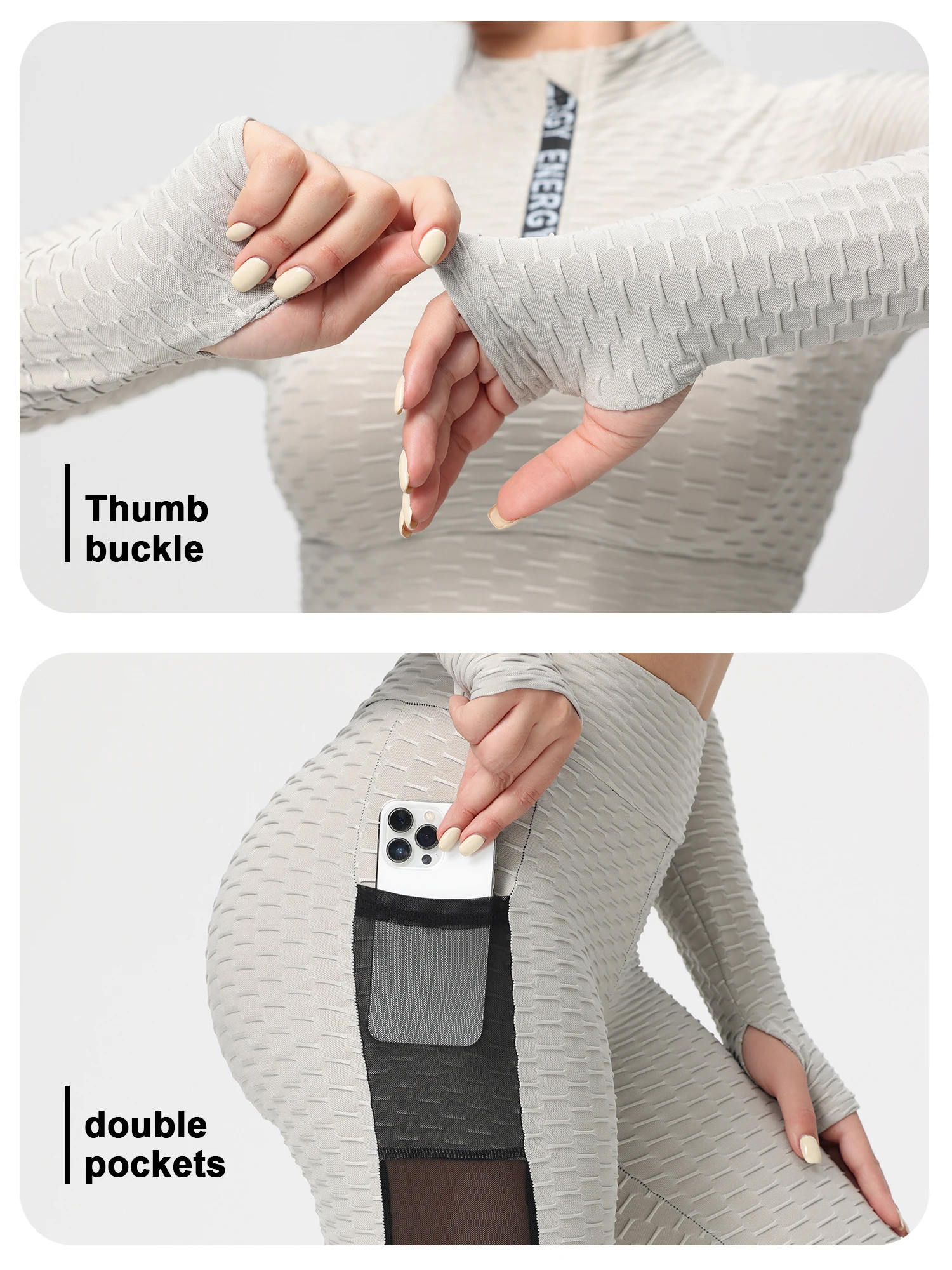 Ensemble pantalon de yoga deux pièces pour femme avec poches, maille et blocage de couleur, taille haute, levage des fesses, ajouré, respirant, adapté au yoga, à la course, au fitness, au danse et à l'entraînement