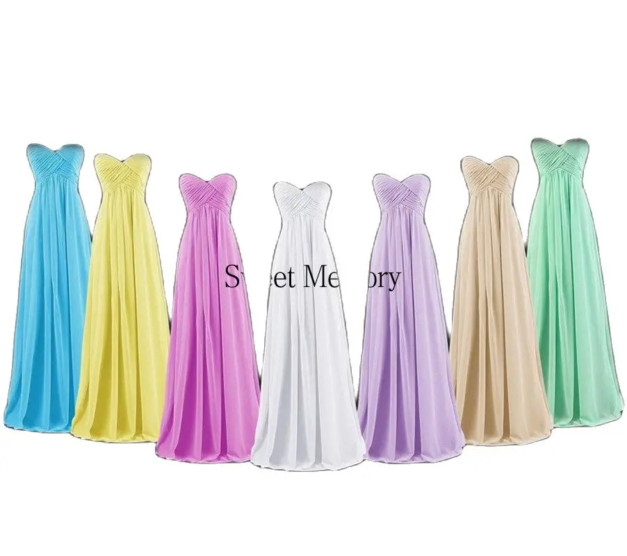 

095 Custom Made Sweetheart Pleat Chiffon Bridesmaid Dresses Sweet Memory Wedding Party Robe De Soiree Long Dress For Women