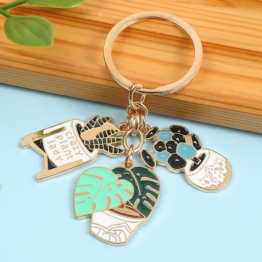 Fashion Cactus Potted Plant Enamel Keychain Charm for Women Creative Trendy Bag Accessory Gift for Plant Lovers