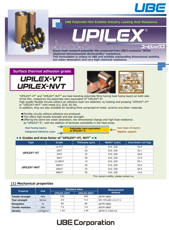 Polyimide film Upilex-S UPILEX-NVT UPILEX-VT