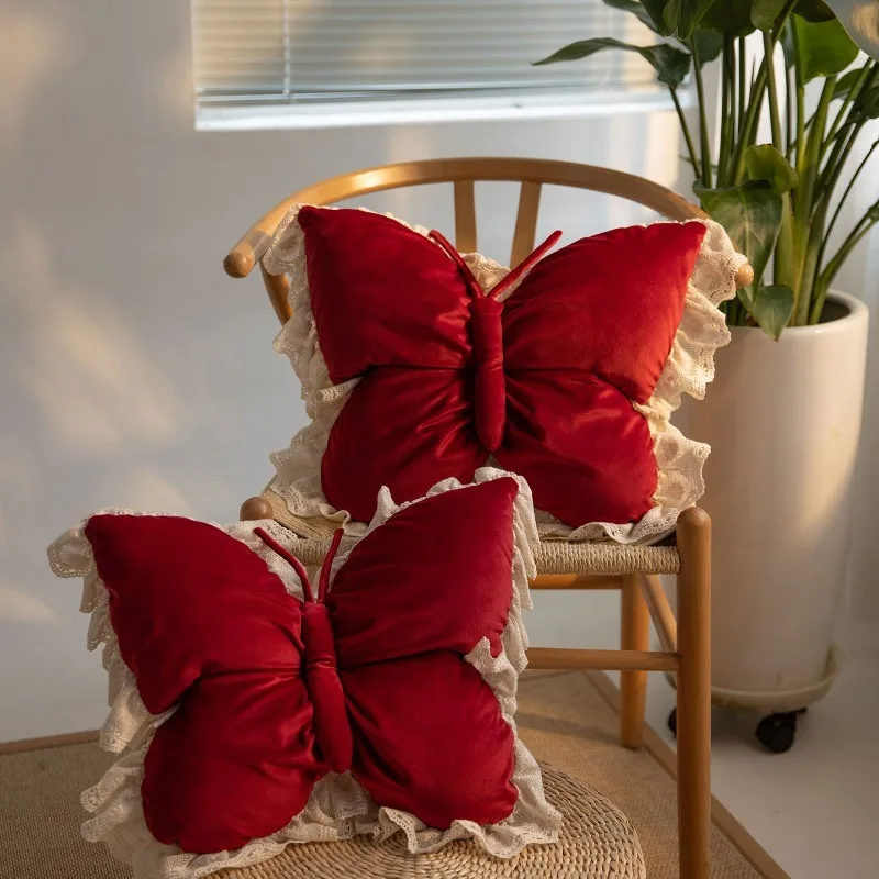Butterfly wedding throw pillow a pair of  press bed  room arrangement red sofa pillow wedding gift Qixi Festival
