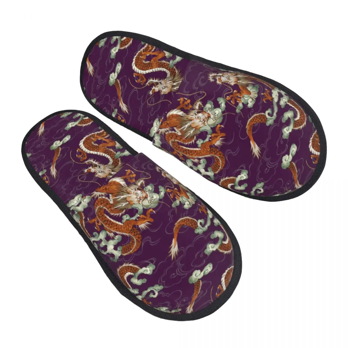 Indoor Japanese Dragon Pattern Warm Slippers Home Plush Slippers Home Soft Fluffy Slippers