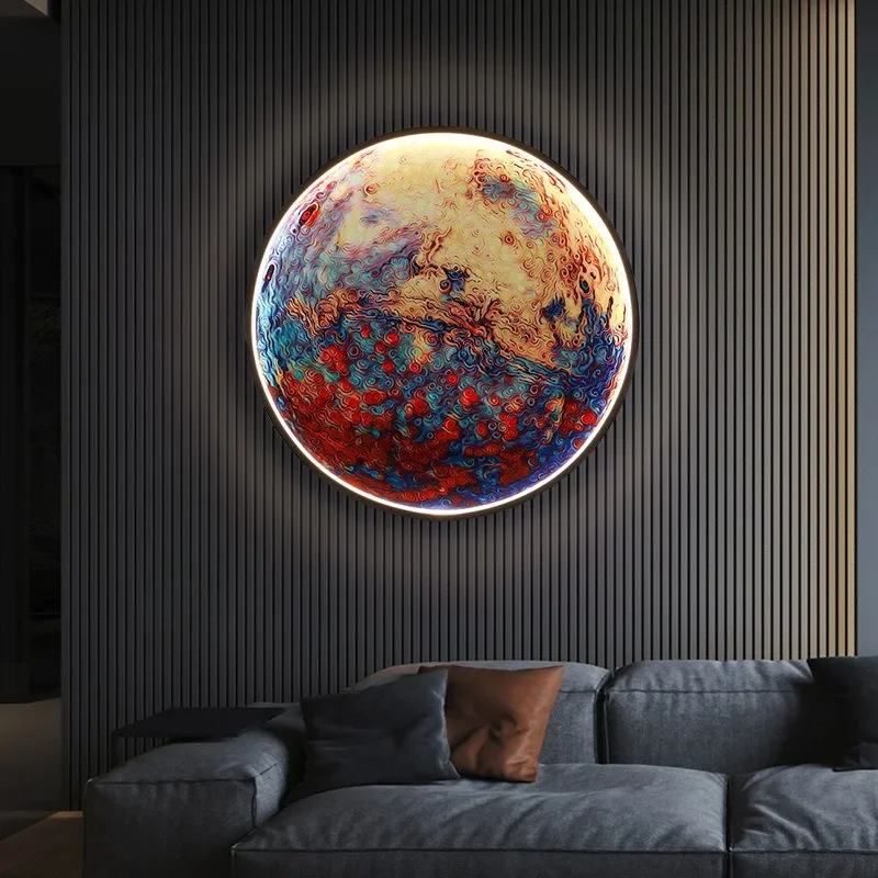 

Nordic Porch Decorative Painting Round Led Luminous Lamp Painting Moon Planet Painting Wall Light