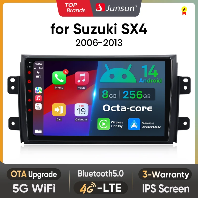 Junsun AI Wireless CarPlay für Apple Android 14 Auto Autoradio für Suzuki SX4 2006 2007 2008