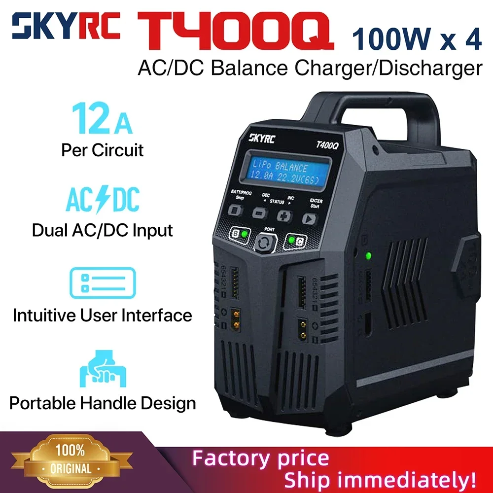 SkyRC T400Q SK-100189 Quattro 4 Channel AC/DC Balance Charger & Discharger 1-6S LiPo LiFe NiMH NiCd Battery Charger with XT60