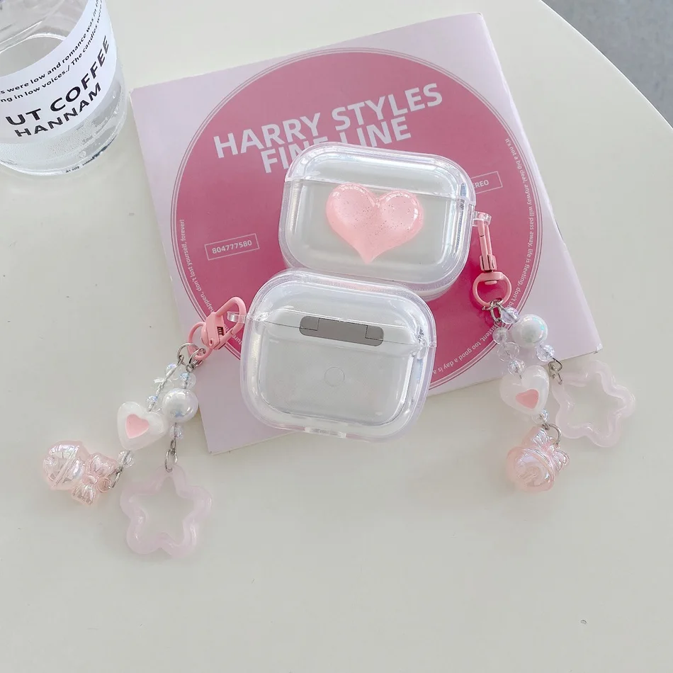 SFor AirPods Pro 2 3 حافظة فاخرة شفافة لطيفة مع سلسلة من السيليكون لحماية سماعات الأذن airpods2 غطاء هاتف airpod3