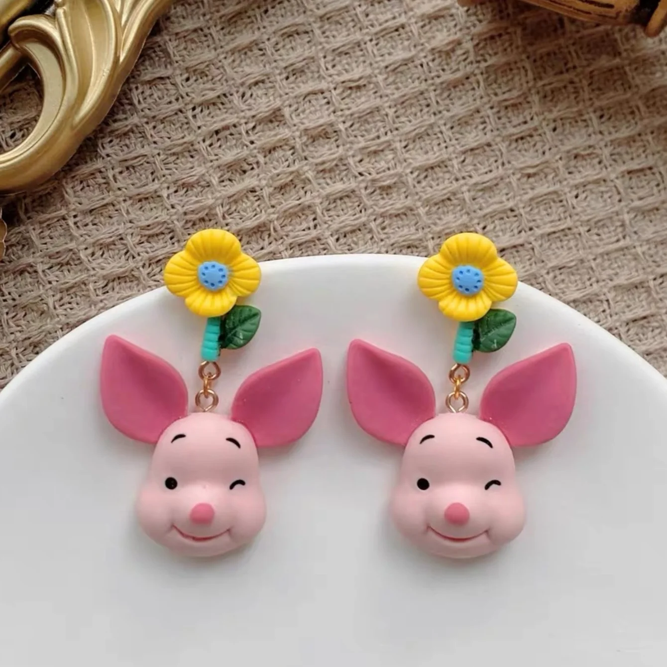 A Pair of Cute Cartoon Funny Flower Pig Earrings