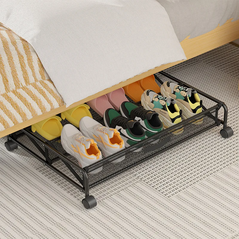 Simple shoe rack storage box, flat sliding storae rack, storag box, household bed bottom with wheels, basket storage tool