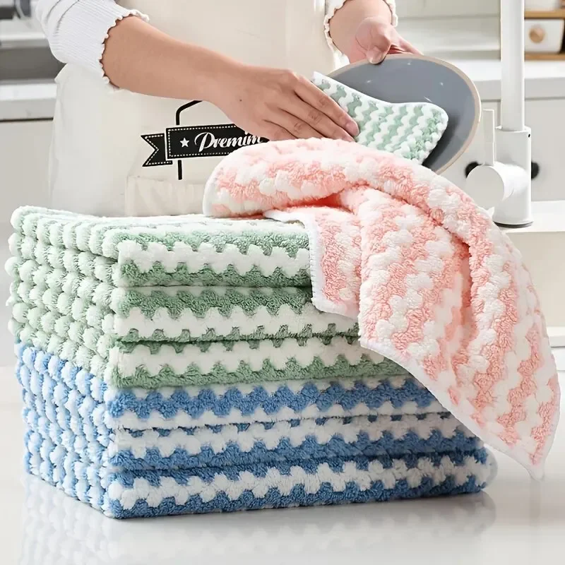 5PCS/10PCS Microfiber Towels Absorbent Kitchen Cleaning Cloth Non-stick Oil Dish Towel Rags Napkins Tableware Household Cleaning