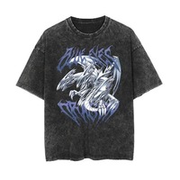 Japan Anime Yu Gi Oh Blue-Eyes White Dragon Cool Print Tshirt Men Manga Cotton T-shirts Vintage Washed Tee Harajuku Male T Shirt