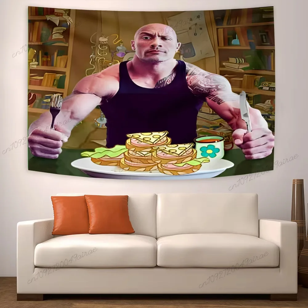 Lustiger Meme-Cheat-Day-The-Rock-Essen-Wieger-Pfannkuchen-Wandteppich, Ästhetisches Banner für Teenager-Wohnheim-Schlafzimmer-Wanddekoration