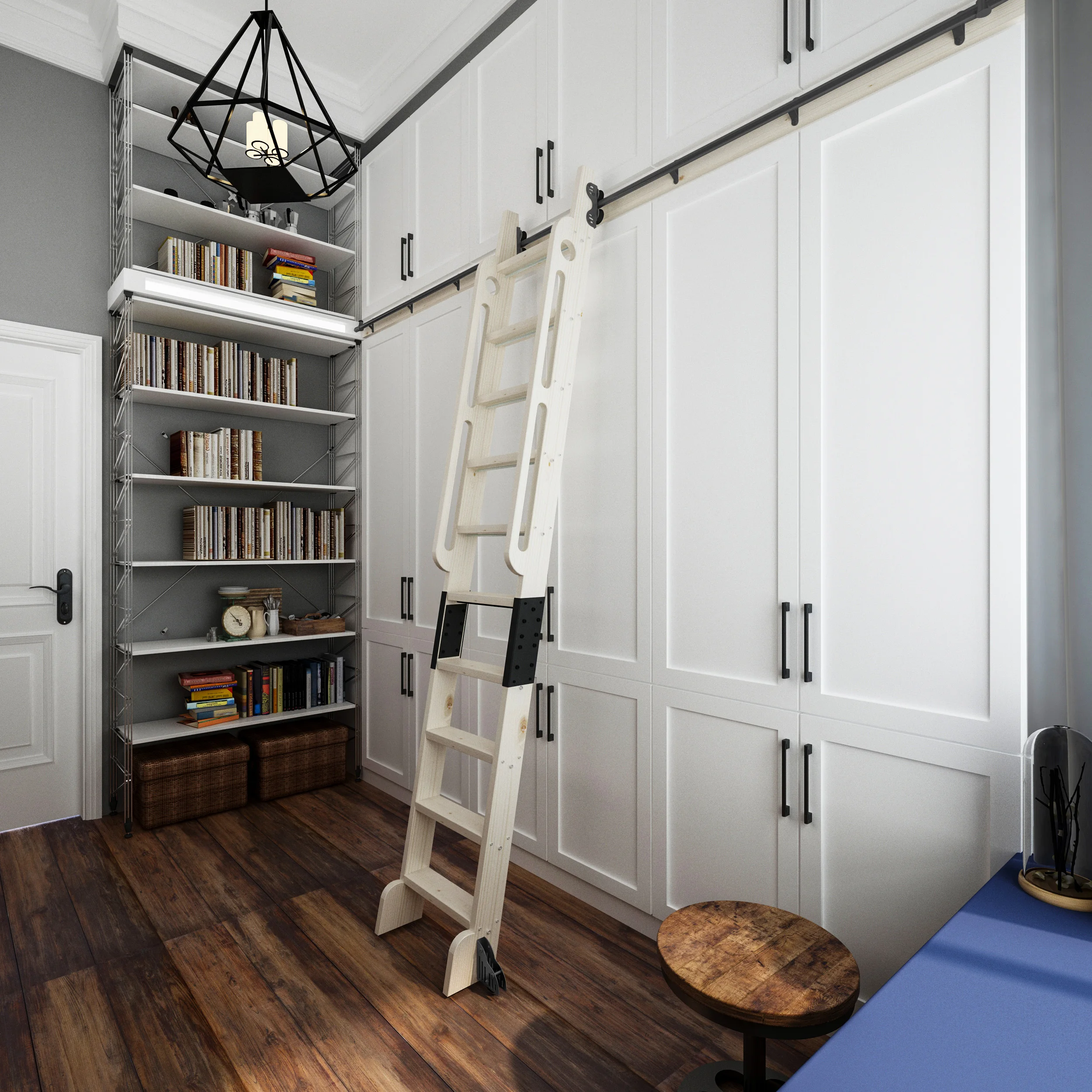 Imagem -02 - Deslizante Biblioteca Ladder Black Track Kit Telescópico Top Roller Pode Ser Vertical Roda Inferior do Freio sem Escada 9.9ft 3m