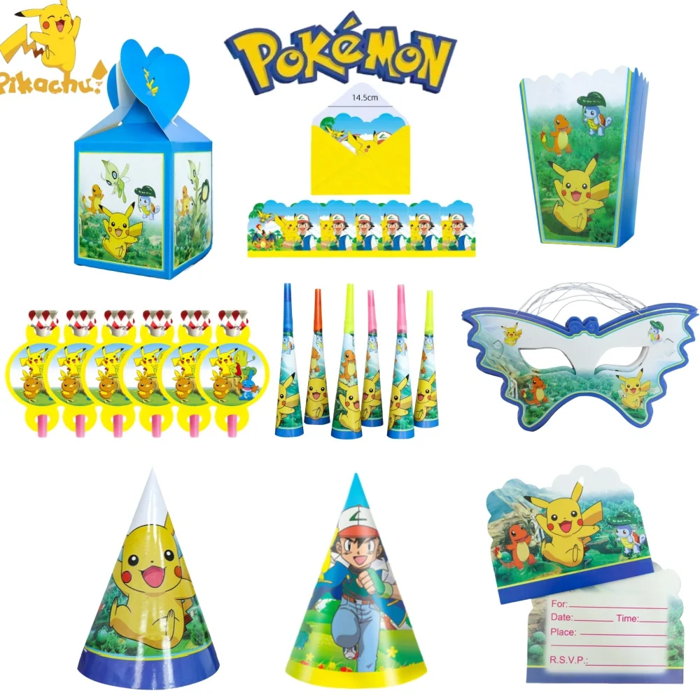 

Pokemon Theme Popcorn Box Blow Out Hat Card Horn Birthday Party Decorations Paper Pikachu Baby Shower Kids Gifts Party Supplie