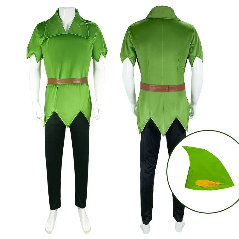 Peter Pan Green Top and Pants with Hat Cosplay Costume Halloween Masquerade Carnival Party Outfits for Adult Kids