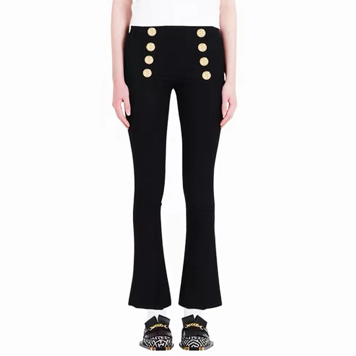 Autumn and Winter 2022 New High Quality Casual Pants Black and White Versatile Solid Horseshoe Pants Women's Micro Flare Pants