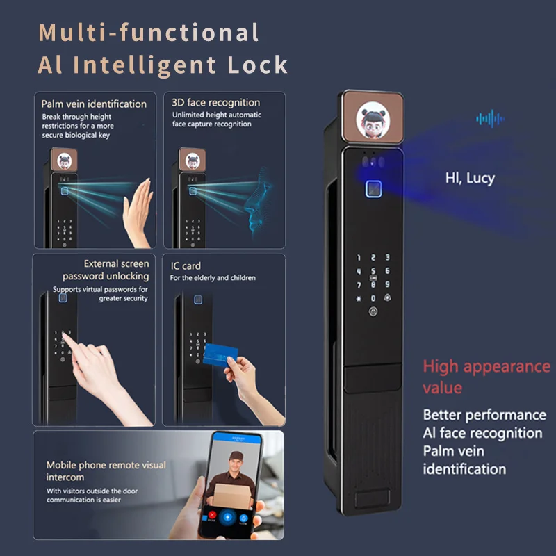 Glomarket Tuya Wifi 3d Face Recognition Smart Lock Automatic Digital Biometric Fingerprint Smart Door Lock For Home