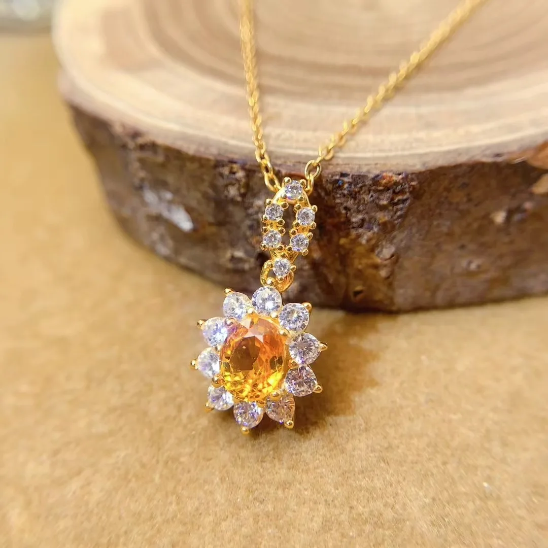 KJJEAXCMY High End Women's Pendant Natural Yellow Sapphire S925 Silver with Electroplating Boasting High Clarity Full Brilliance