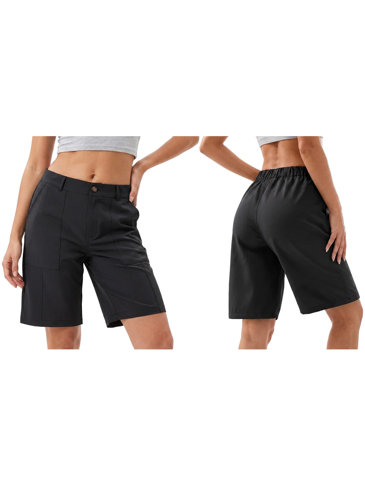 Sommer-Bermudashorts für Damen, lockere, lässige, einfarbige, knielange Shorts mit hoher Taille, Shorts zum Ausgehen – Detail 6