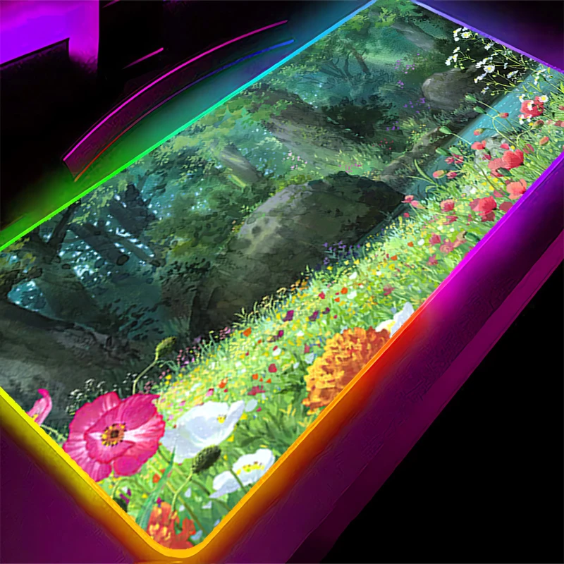 RGB LED Mouse Pad Japan Anime Scenery HD Laptop Keyboard Pad Non-Slip Anime Gaming Mat PC Accessories Mousepad Rubber Desk Mat