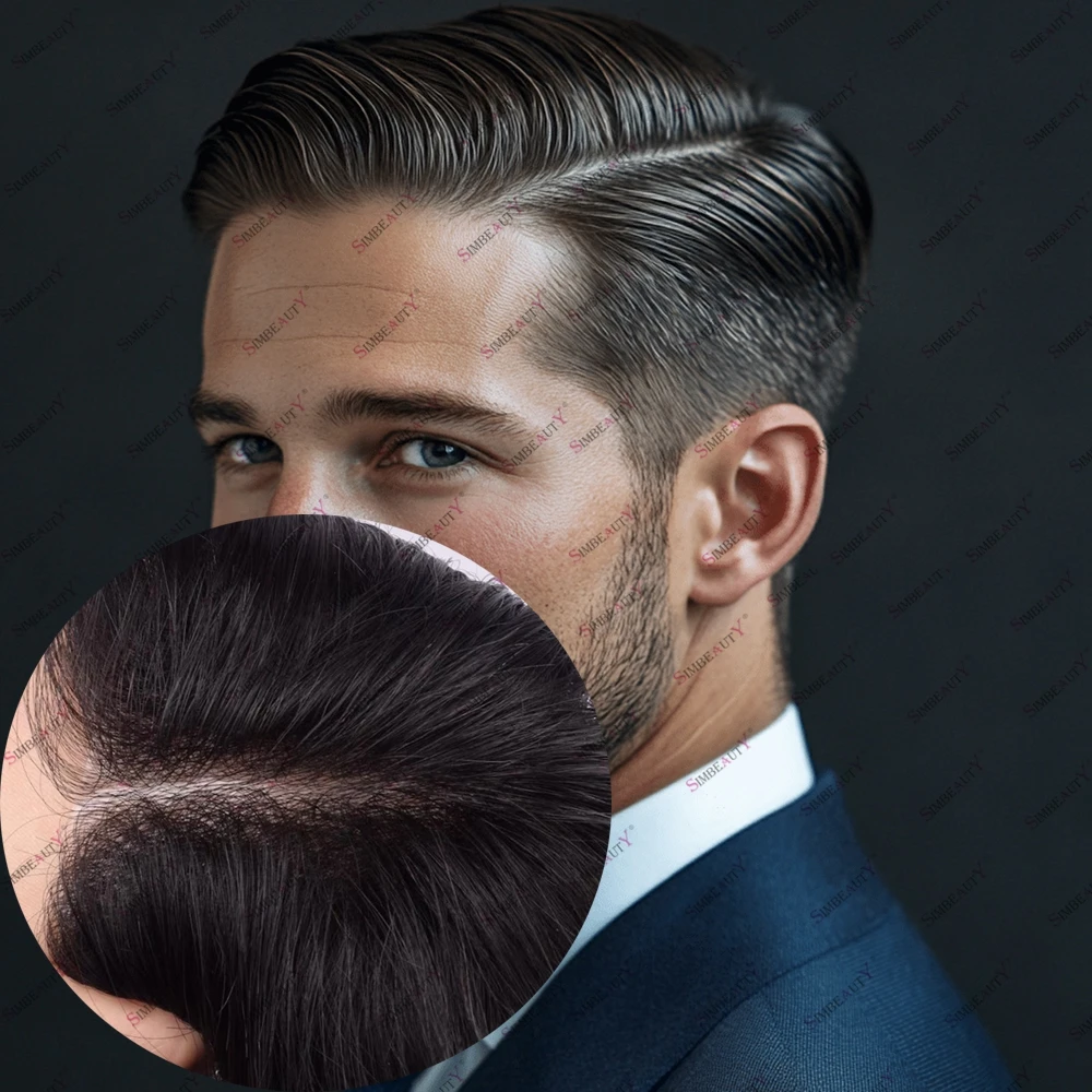 Realistic Invisible 0.06mm Skin Men's Human Hair Toupee Baldness Male Hair Capillary Prosthesis V-loop Natural Hairline System