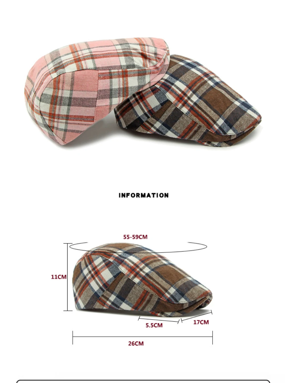 HT4697 Baskenmützen Frühling Herbst Herren Damen Kappen Vintage Künstler Maler Karierte Baskenmütze Männlich Weiblich Ivy Flatcap Verstellbare Baskenmützen – Detail 3