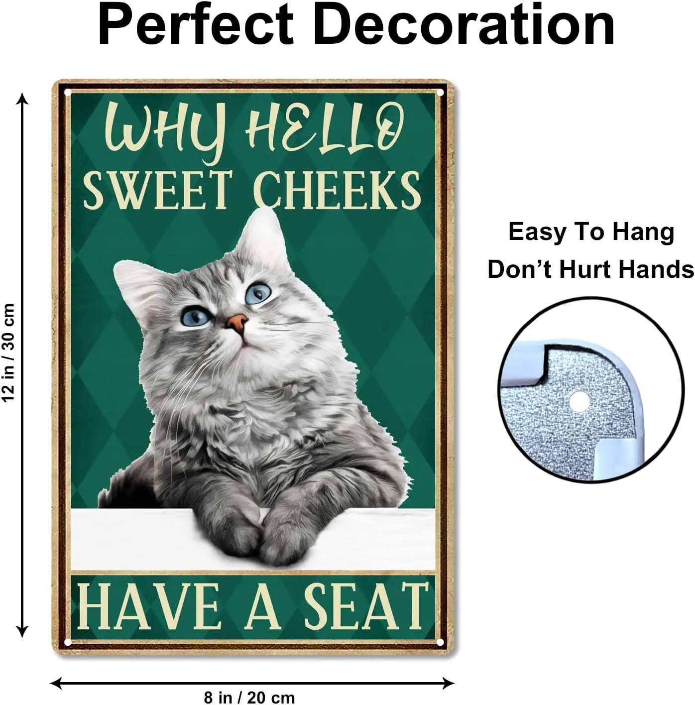 Why Hello Sweet Cheeks Have A Seat Tin Sign, Curious Cat Lover Funny Vintage Metal Tin Signs For Men Woman, Quotes Plaque Wall D