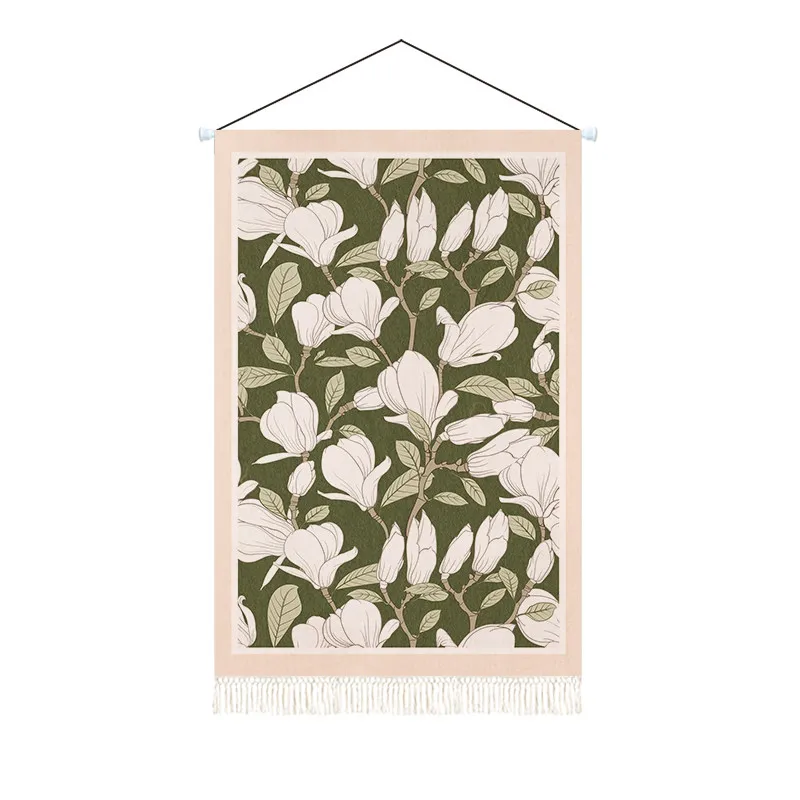 Mid Century Wall Tapestry - Green Vintage Flower Art, French Retro Wall Decor for Dining Room and Cafe, Room Decor Aesthetic