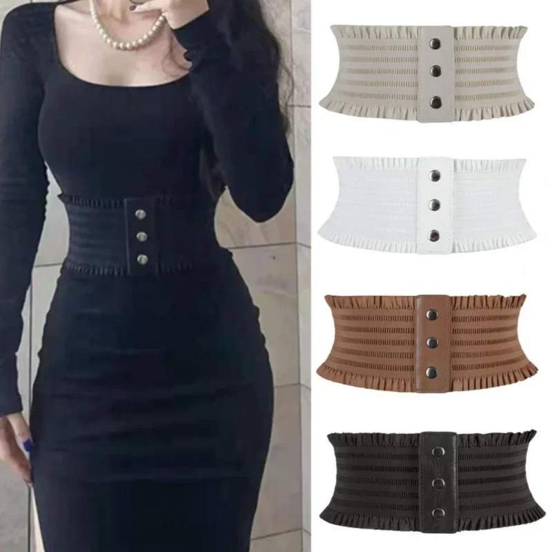 

Design Women's White Black Elastic Wide Waistband Pu Leather Cummerbund Ladies Designer Overcoat Belt for Women