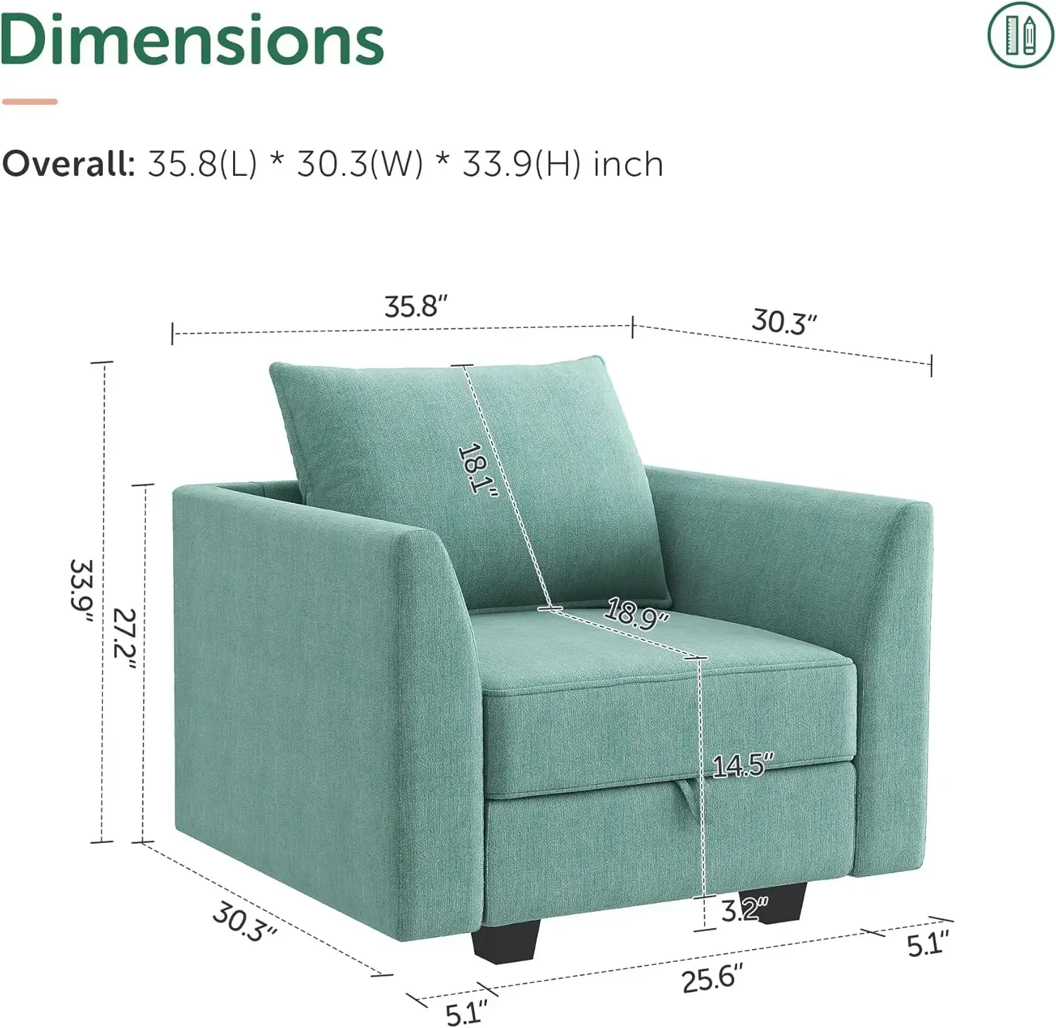 Fabric Armchair Accent Chair with Modern Single Club Chair for Apartment, Aqua Blue for Living Room Bedroom