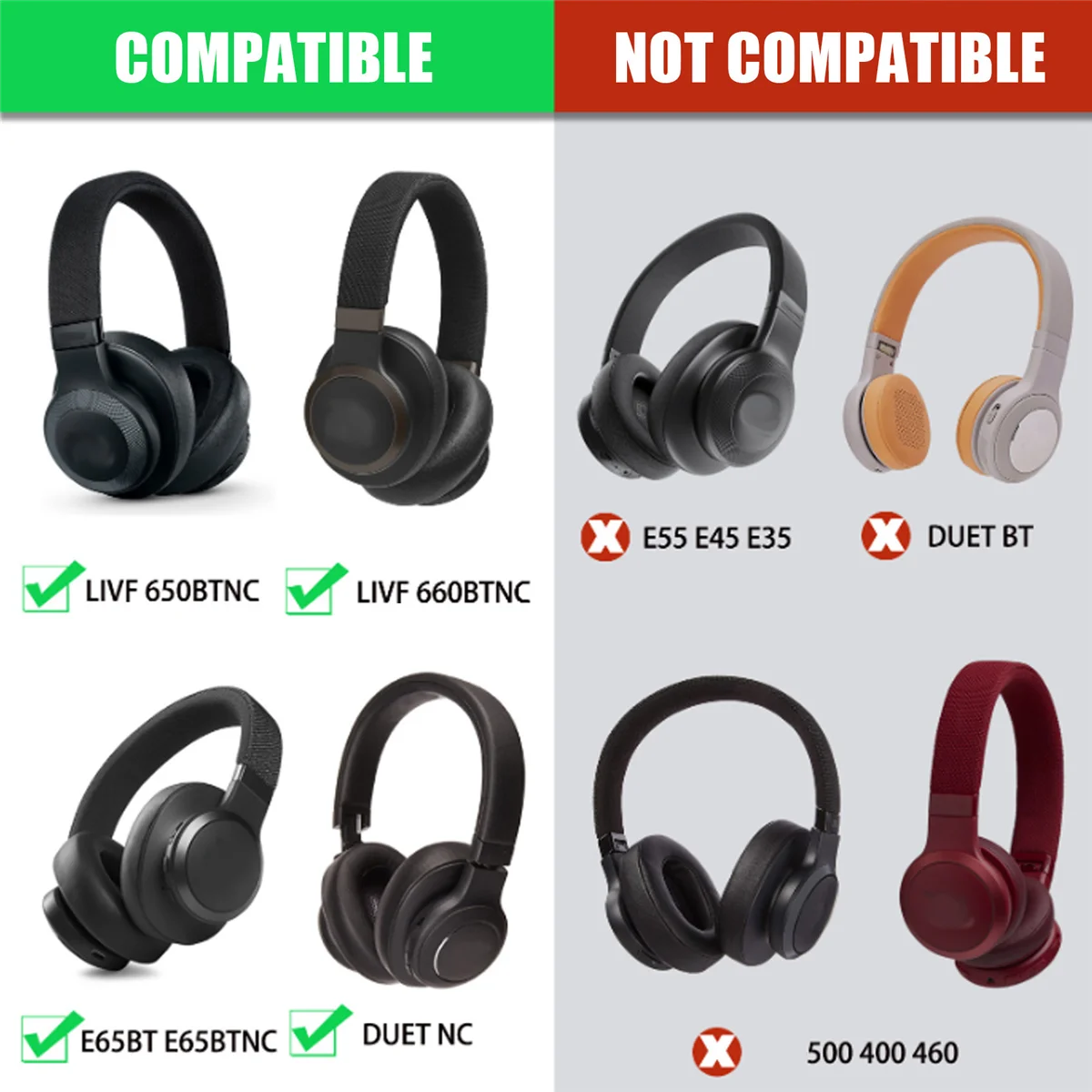 Efficient Replacement Ear Pads for JBL E65BTNC, Headphones Ear Cushions Black
