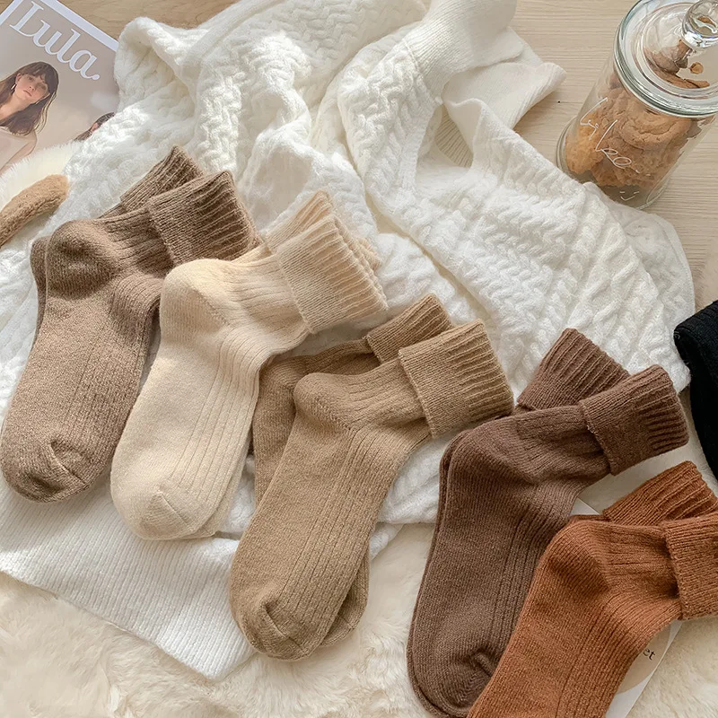 

Cashmere Pile Socks Solid Color Warm Color Department Plus Cashmere Thick Socks College Style Women's Socks Autumn and Winter