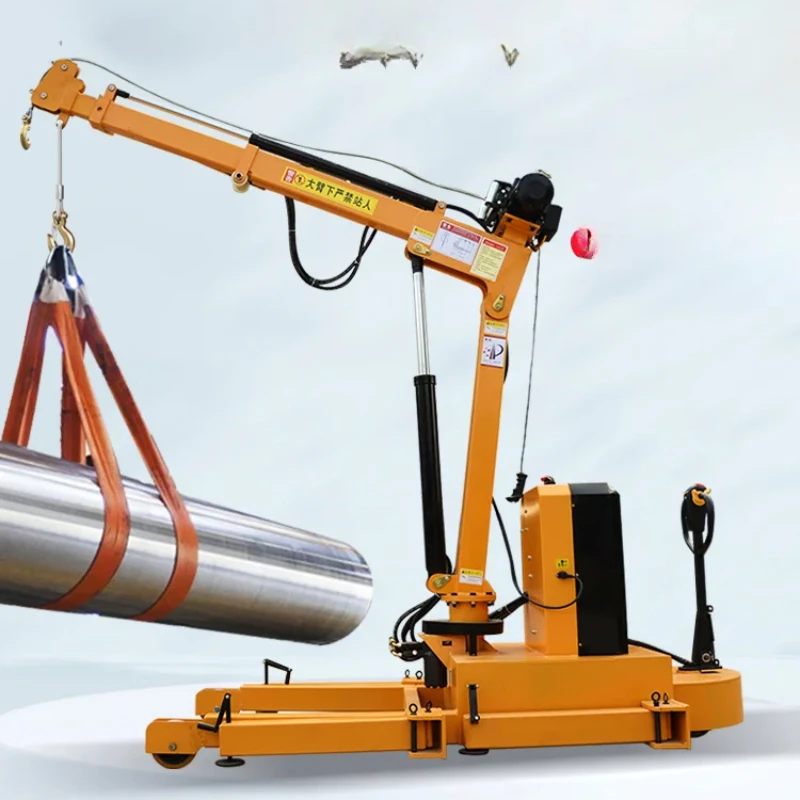 

Small crane mobile fully electric lifting 1-2 tons handling hydraulic lifting winch remote control rotating tool