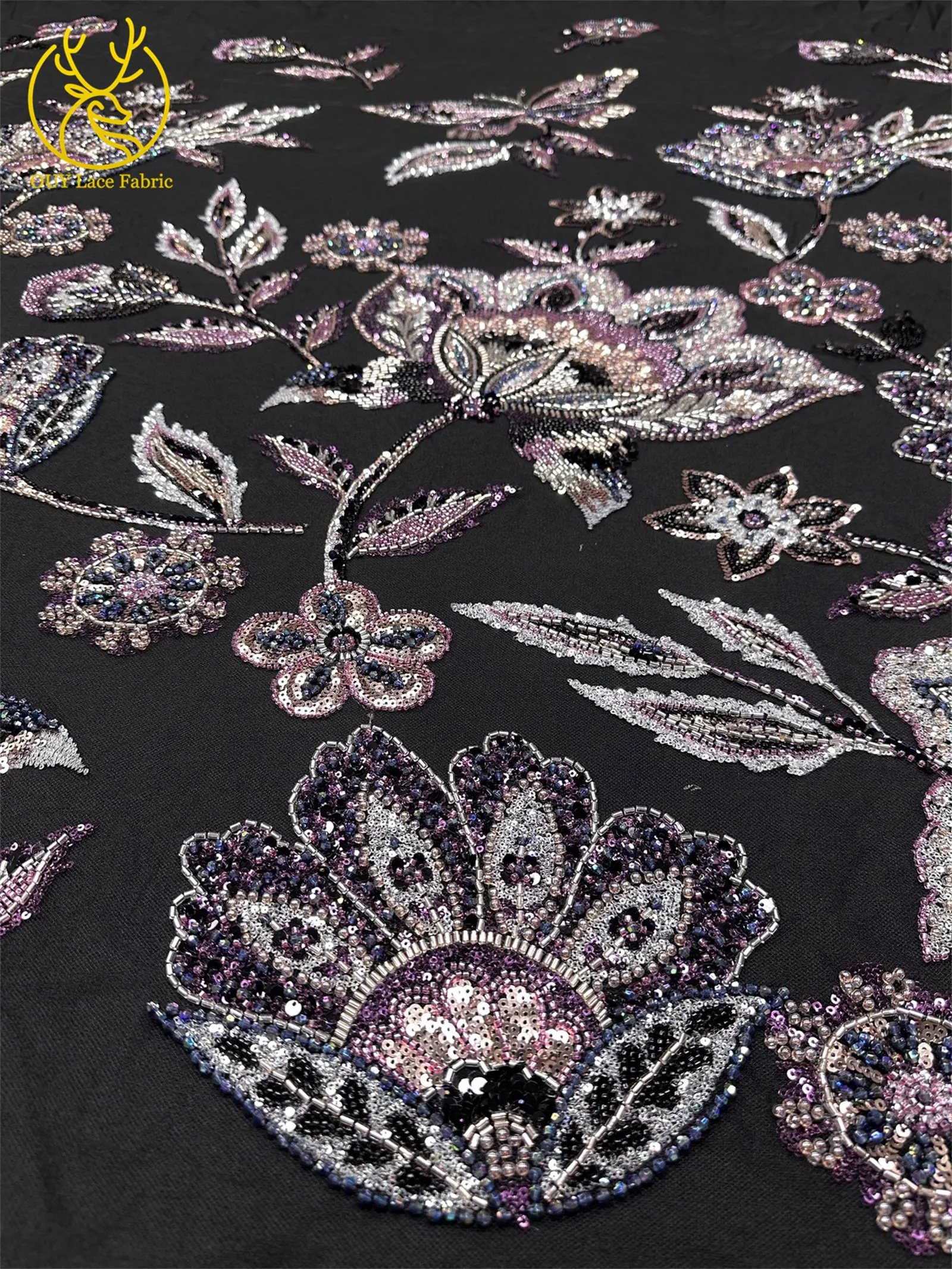 Nigerianischer schwerer Perlenstickerei-Blumen-Spitzenstoff 2026 – Französischer Pailletten-Perlen-Tüll-Spitzenstoff für Hochzeitskleider zum Nähen – Detail 7
