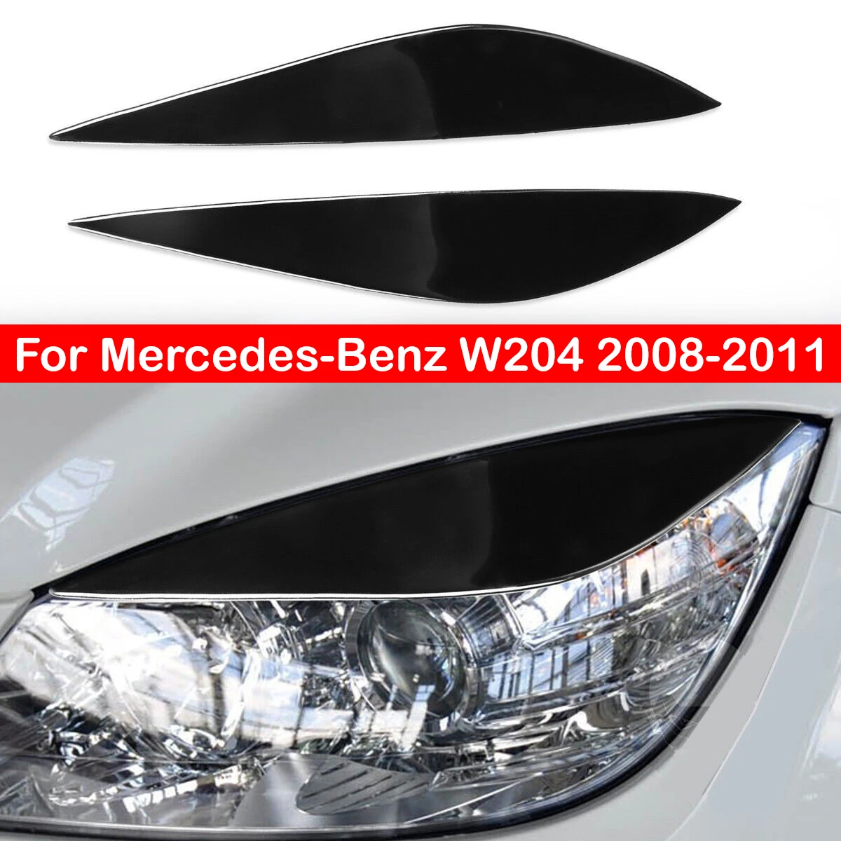 

Для Mercedes‐Benz W204 2008-2011 глянцевый черный карбоновый автомобильный передний фонарь, накладка на брови, веко, наклейка, декоративная рамка из АБС-пластика