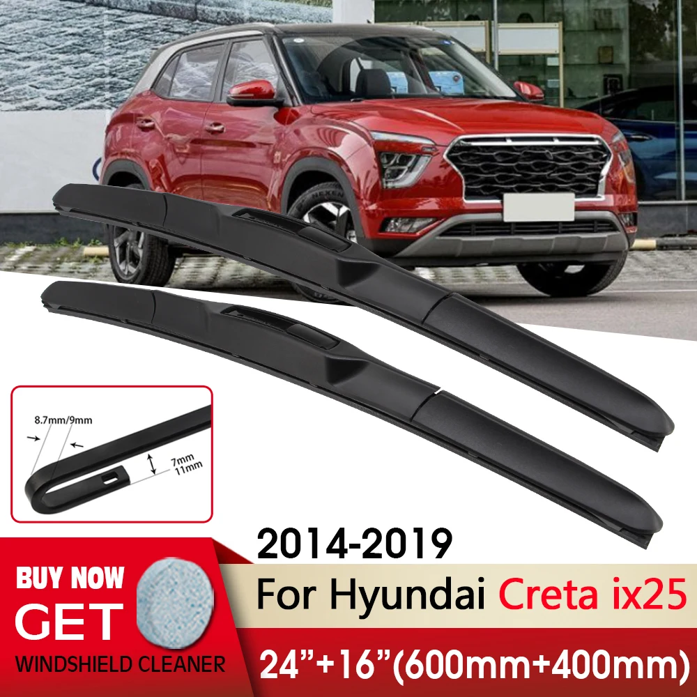 

Car Wiper Front Wiper Blades 24"+16" For Hyundai Creta ix25 2014-2019 Fit U Hook Arm Front Windscreen Wipers Auto Accessories