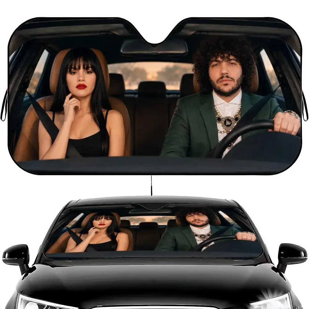Parasol para Parabrisas de Coche con Diseño de Selena Gomez y Benny Blanco - Plegable, Universal, Protección UV, Aislamiento Térmico