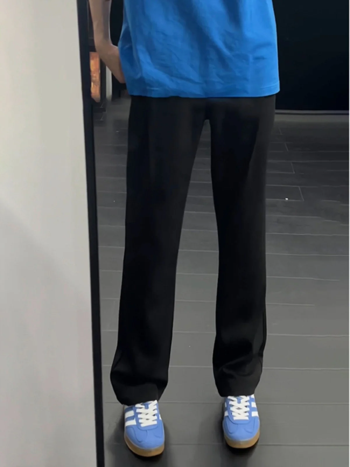 

Black Summer Thin Ice Silk Casual Straight Leg Pants Men's CleanFit Slimming Trousers Long Youth Popular Style Polyester Fiber