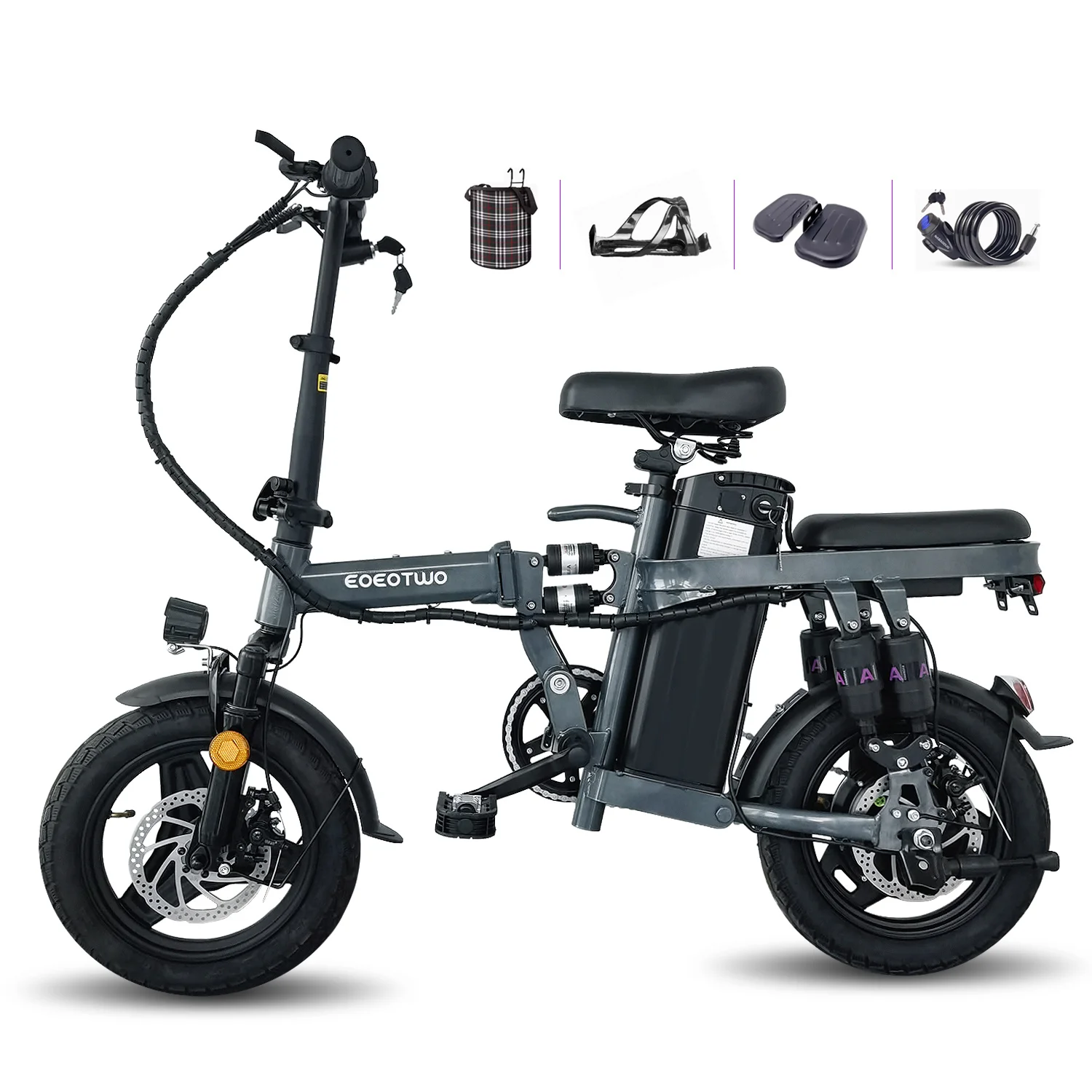 F12 Electric Bike 25MPH 48V 15Ah 600W Brushless Motor,32Miles Range IPX7 Waterproof,14'' Tubeless Tires Dual Disc Brake