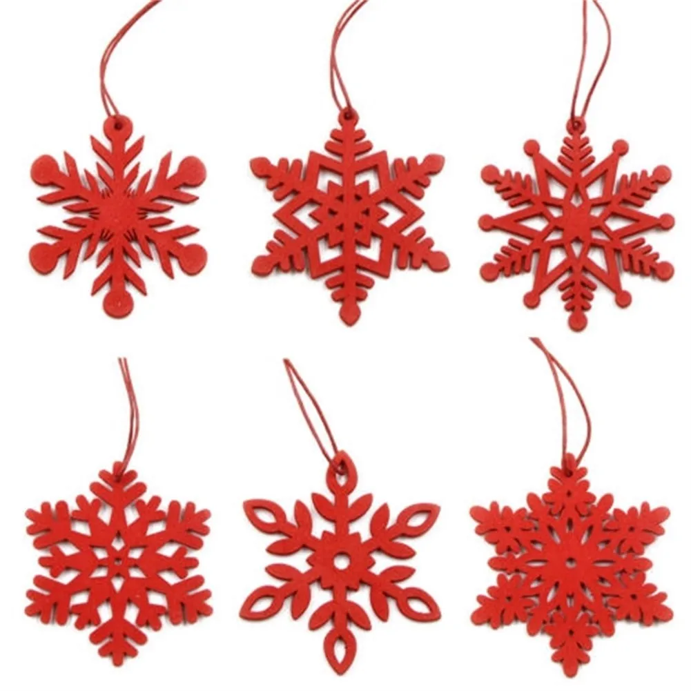 6Pcs Christmas Toys White Red Wooden Snowflakes Christmas Pendant Ornaments For Tree Hanging  Christmas Ornaments