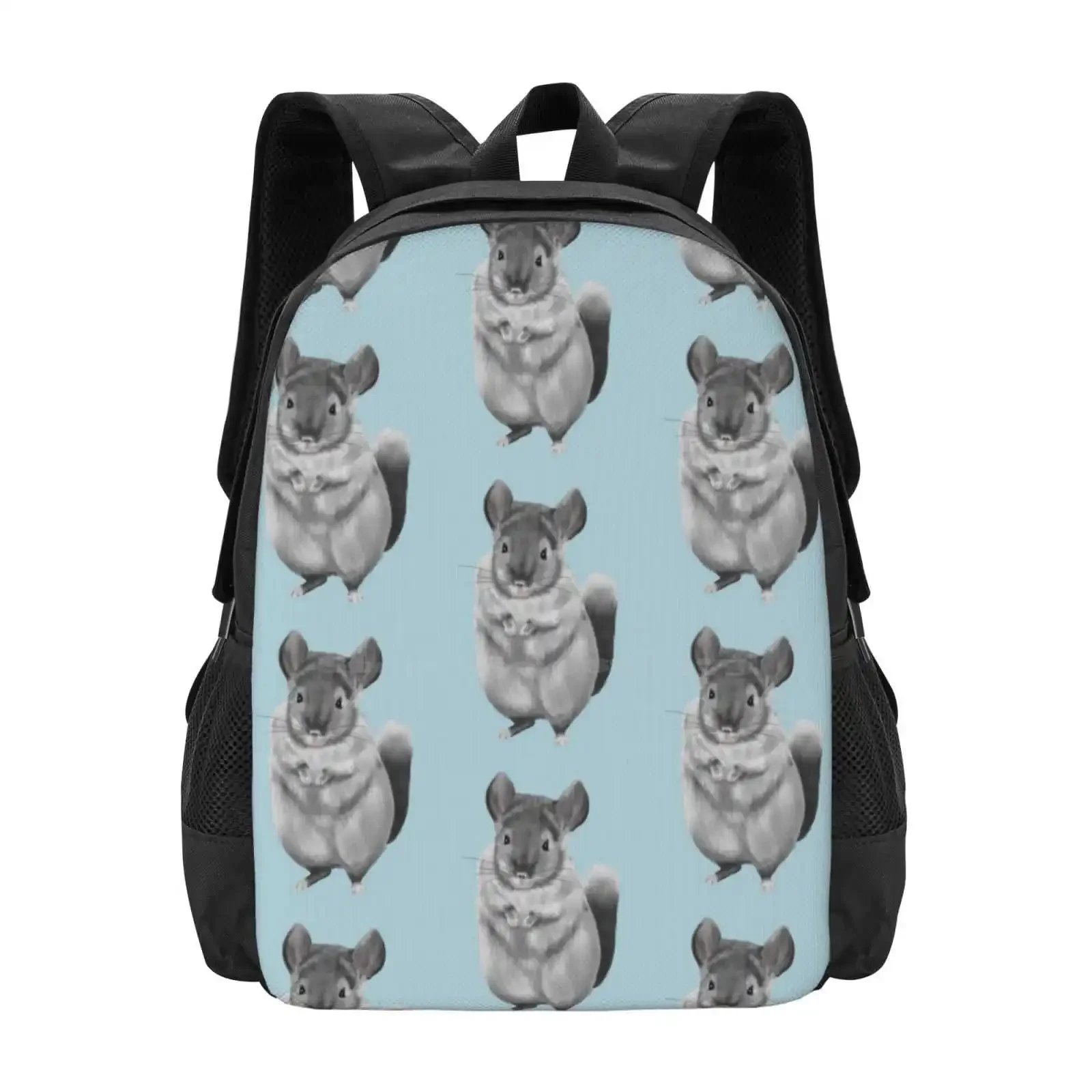

Grey Chinchilla - Light Blue Hot Sale Schoolbag Backpack Fashion Bags Chinchillas Animal Grey Cute Funny Fluffy Adorable Rodent