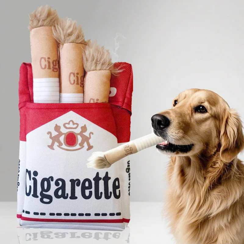 

Voice Dog Toy Cigarette Box Plush Cigarettes Fun Interactive Bite Resistant Puppy Chewing Squeak Toy Cigarettes Dog Toy