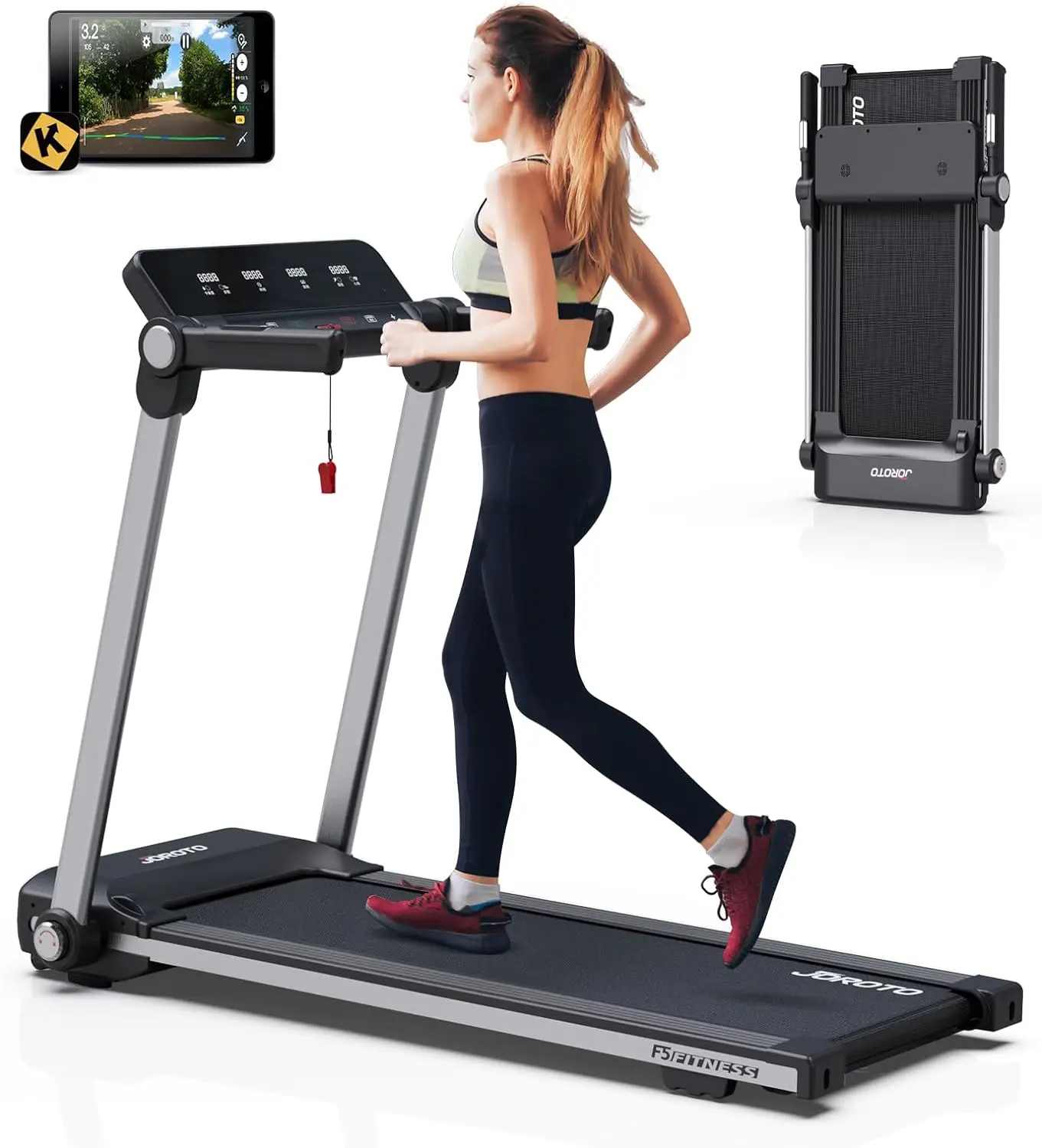 

F5 Bluetooth Foldable Treadmill, Out-of-The-Box Folding Treadmills, MAX 265 Lbs Capacity, Portable Treadmill for Office a