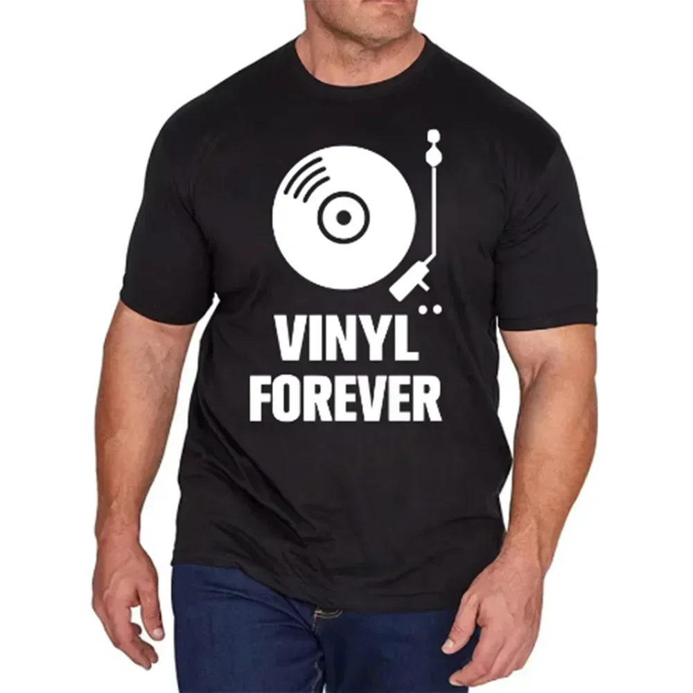 2025 Fashion Casual Men T-shirt Vinyl Forever T-Shirts Record Player DJ Decks T Shirt Man Vintage 70s 80s Clothing Retro Apparel