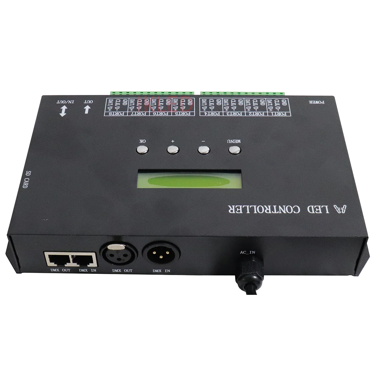 led artnet 8 ports controller,48 universes 8160 RGB pixels,6144 RGBW pixels,online to PC or offline SD card,DMX512 7 channels