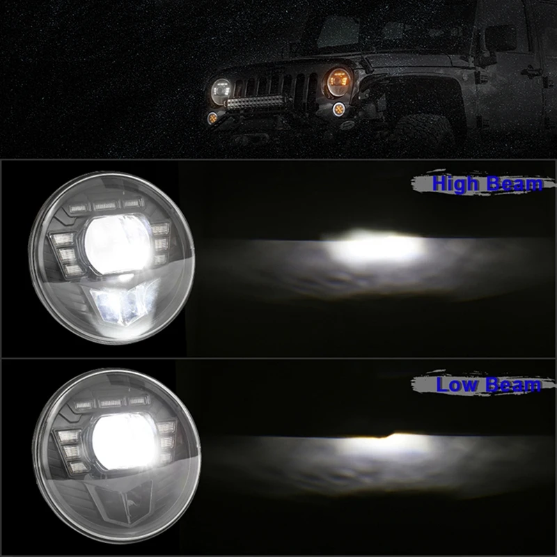 7 Inch LED Headlights, Round Headlights DRL Amber Turn Signal Compatible With Jeep Wrangler JK TJ CJ L