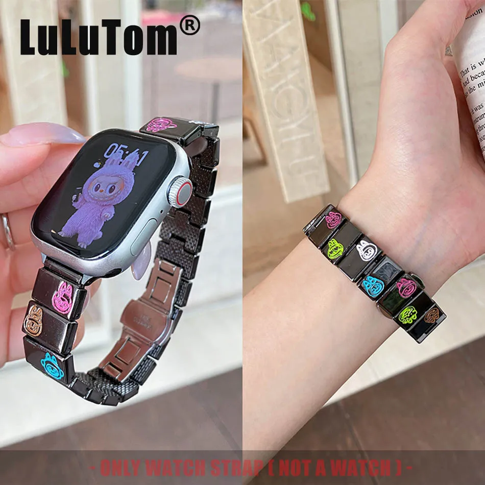 لساعة Apple Watch Band Series 10 9 8 7 6 SE 5 4 3 2 Ultra Cartoon Illustration Metal Strap iwatch 46mm 42mm 38mm 40mm 41mm 44mm 45mm 49mm Bracelet