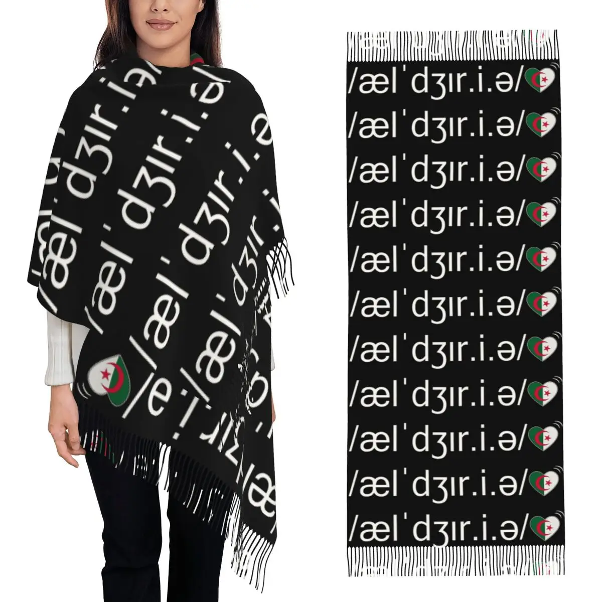 

Флаг Алжира Алжирский вызов Я люблю Алжирский шарф Шарфы с кисточками для женщин Шали и накидки Длинная осенне-зимняя шаль