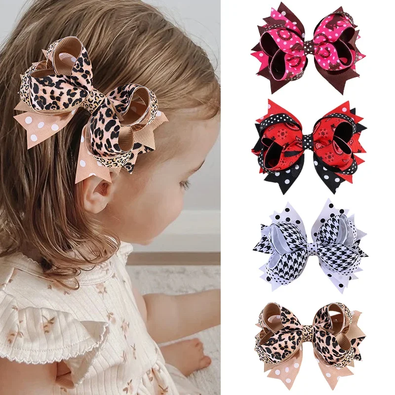 

Oaoleer New Leopard Printed Hair Bows Clips For Baby Girl Handmade Ribbon Thousand Bird Plaid Hairpin Barrettes Hair Accessories