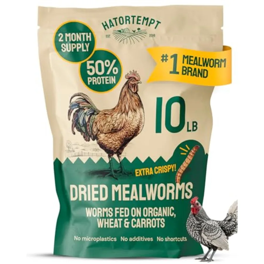 

Bulk Dried Mealworms - 10 Lb Bag - n-GMO Dried Mealworms for Chickens Ducks and Wild Birds - High-Protein Chicken Feed and Bird